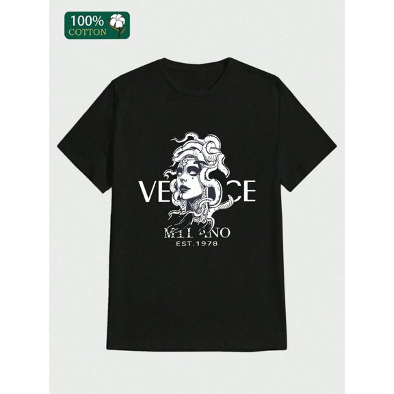 Medusa Statue T-Shirt  Casual Print, Comfortable and Versatile, Letter Pattern Pure Cotton 220g Printed T-shirt 100%  Cotton