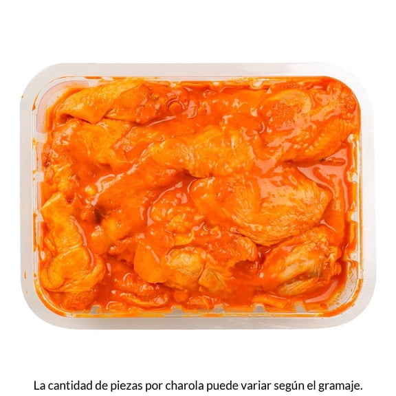 Alitas de pollo adobadas por kg  peso aprox por charola 900 a 1000 g