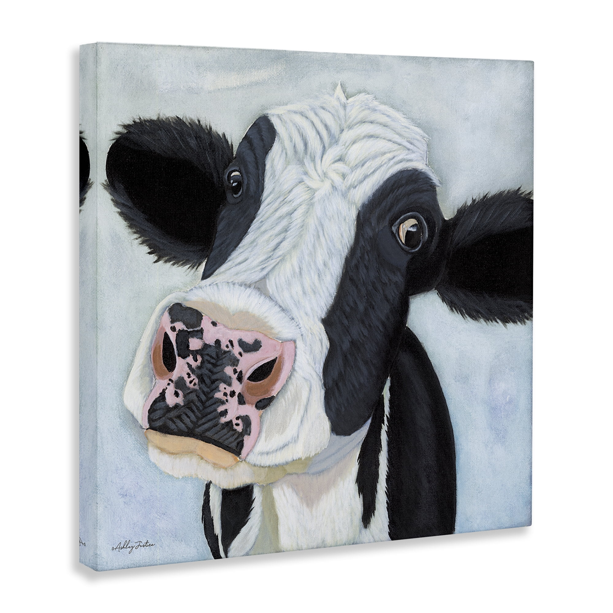 Stupell Industries Funny Cow Gaze Animals Painting Wrapped Canvas Art Print Wall Art, 24 x 24