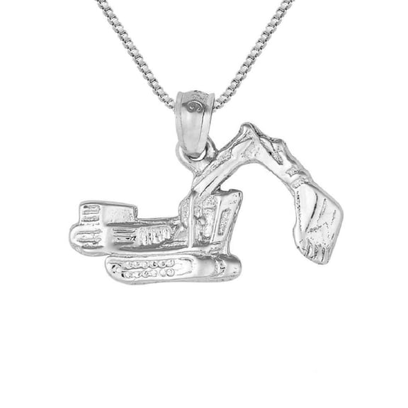 925 Sterling Silver Necklace w/ Excavator Bulldozer Charm Pendant