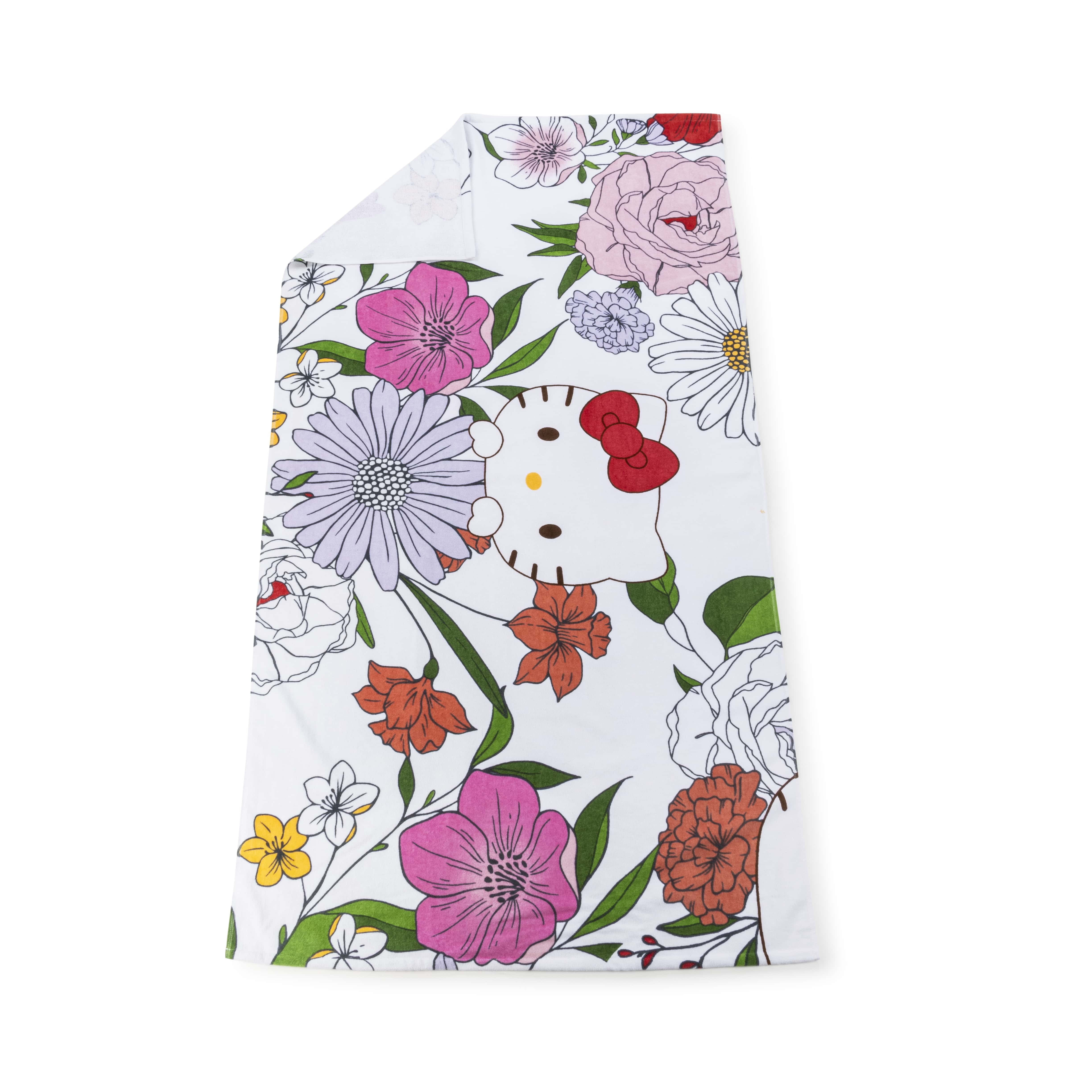 Hello Kitty Spring Floral Kitty 34" x 64" Oversized Bath Towel, Cotton, Multicolor, Sanrio