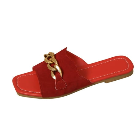 OJSFQUFP Summer Sandals for Women Fashion Spring Summer Women Slippers Flat Bottom Lightweight Open Toe Solid Color Ring Slip On Sandals Shoes for Elderly Women Red 37
