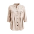 thumbnail image 5 of HAOTAGS Womens 3/4 Sleeve Tops,Summer Causal Plaid V-neck Blouse Beige Size L, 5 of 7