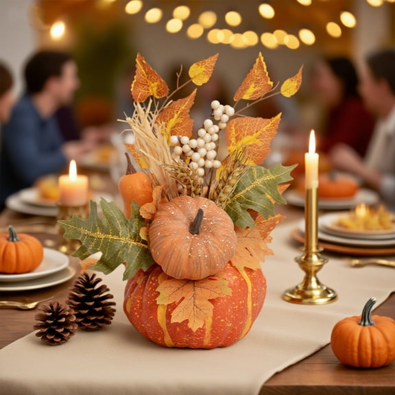 Fall Centerpieces for Tables, Fake Pumpkin Decor for Thanksgiving Table Decorations, Artificial Orange Pumpkins for Decorating Fall Table Centerpieces for Home Decor Harvest Tabletop Kitchen Party