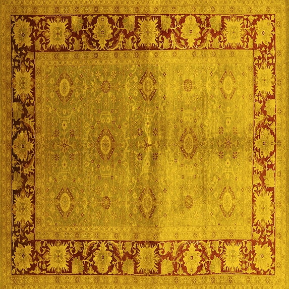Ahgly Company Indoor Square Oriental Yellow Industrial Area Rugs, 6' Square