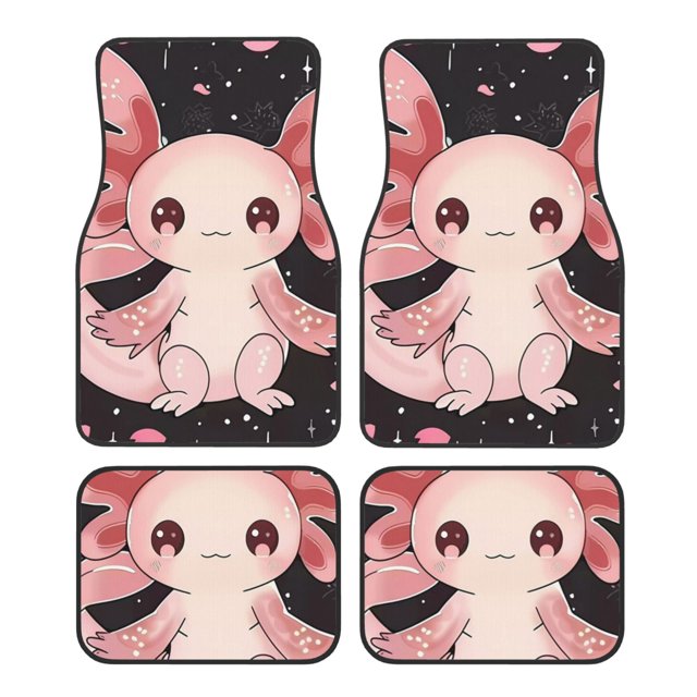 Fotbe Cute Axolotl Sakura Blossoms Juego de 4 Tapetes para Auto con Estampado – Alfombrillas de Goma Reforzada, Diseño Antideslizante, Protección para Todo el Año – Vehículos, Autos, Camionetas y SUVs