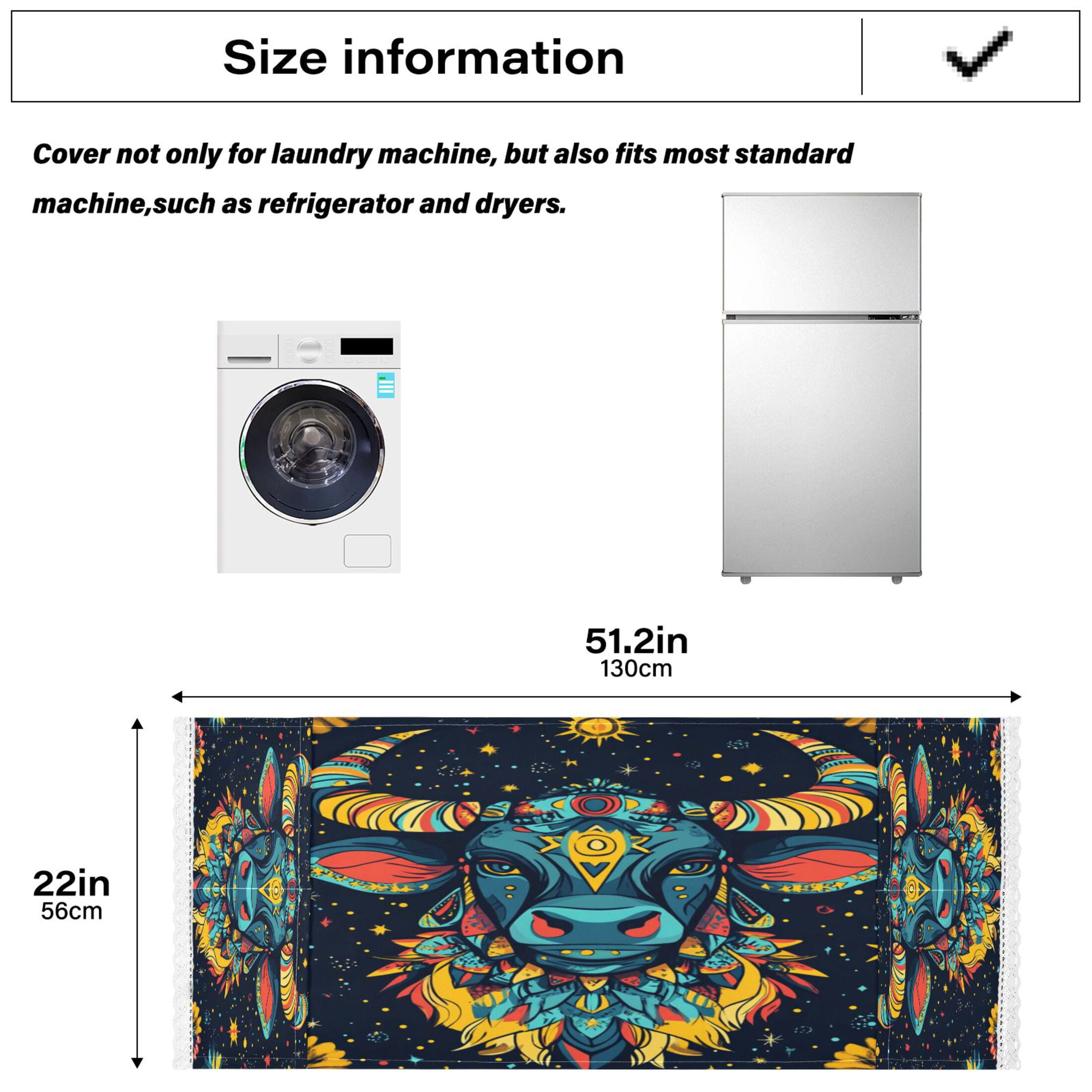 BullheadWasher and Dryer Covers Dust-Proof and Oil Resistant Fridge Cover with 4 Storage Pockets Washing Machine Top Cover for Laundry Kitchen Home 51.2 x 22 In