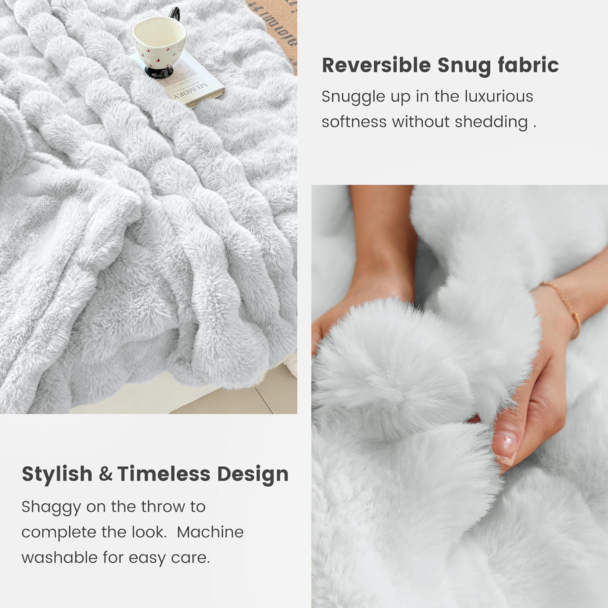 Sanmadrola Throw Blanket Faux Fur for Couch, Fuzzy Soft Plush Thick Bubble Blanket for Sofa Bedroom Living Room 60''x 80'' White