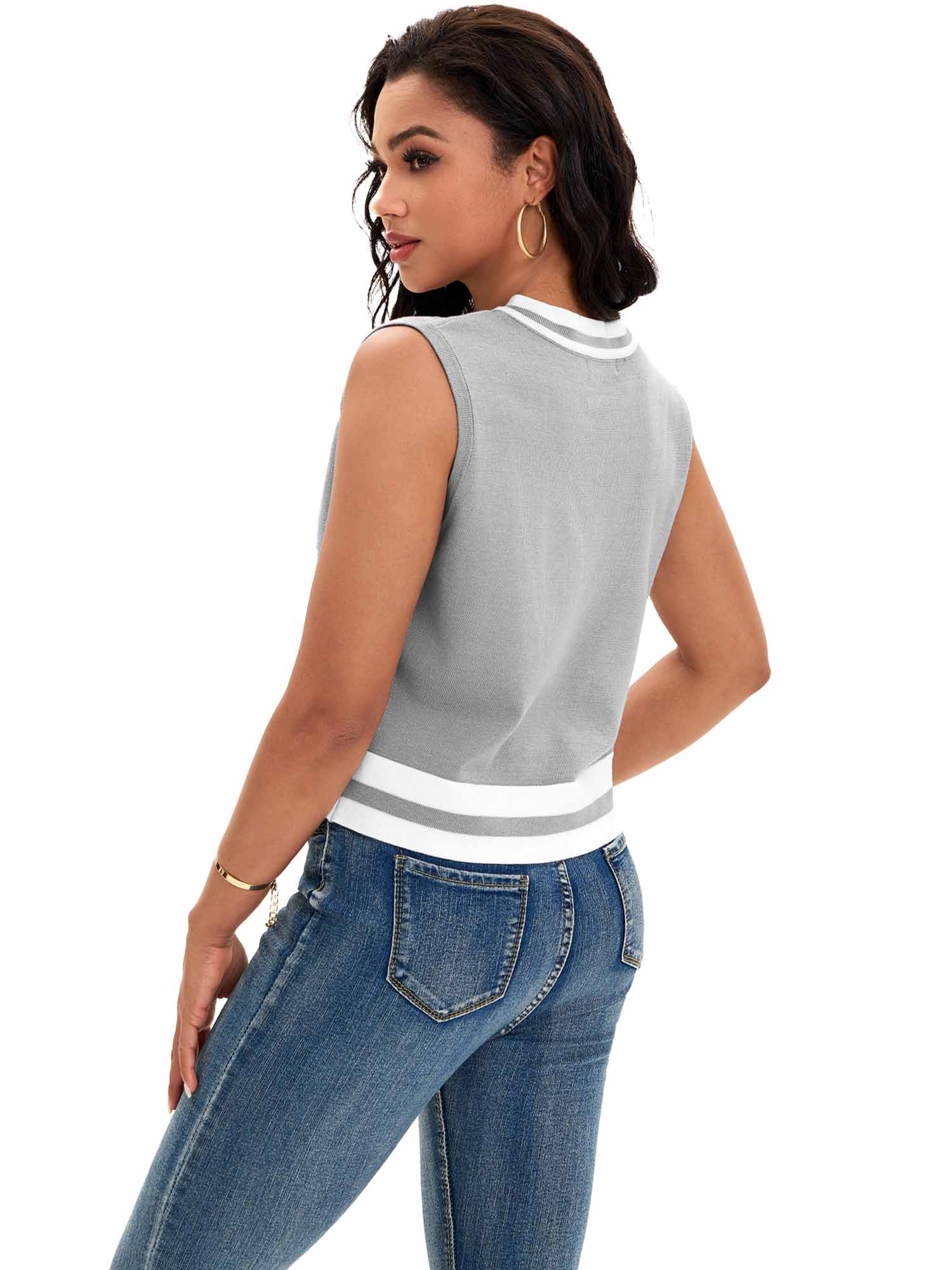 DARING DIVA Women's Cropped Sweater Vest Summer Tank Tops M Gray White