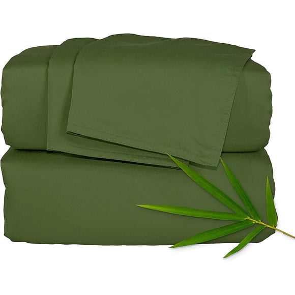 Pure Bamboo King Sheets, Genuine 100% Organic Viscose Derived from Bamboo Bed Sheet Set, Luxuriously Soft & Cooling, Double Stitching, 2 Year Quality Promise (King, Pesto)