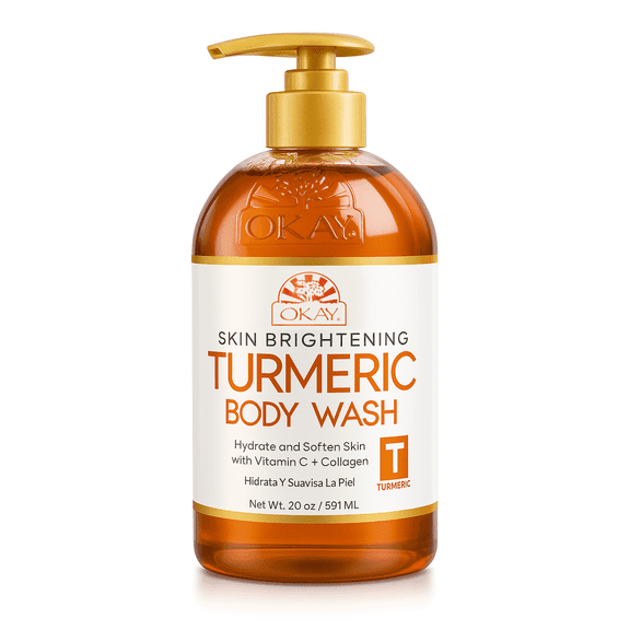 OKAY Pure Naturals Turmeric Skin Brightening Body Wash 20 oz – Deep Cleansing & Moisturizing Wash for Smooth, Radiant Skin