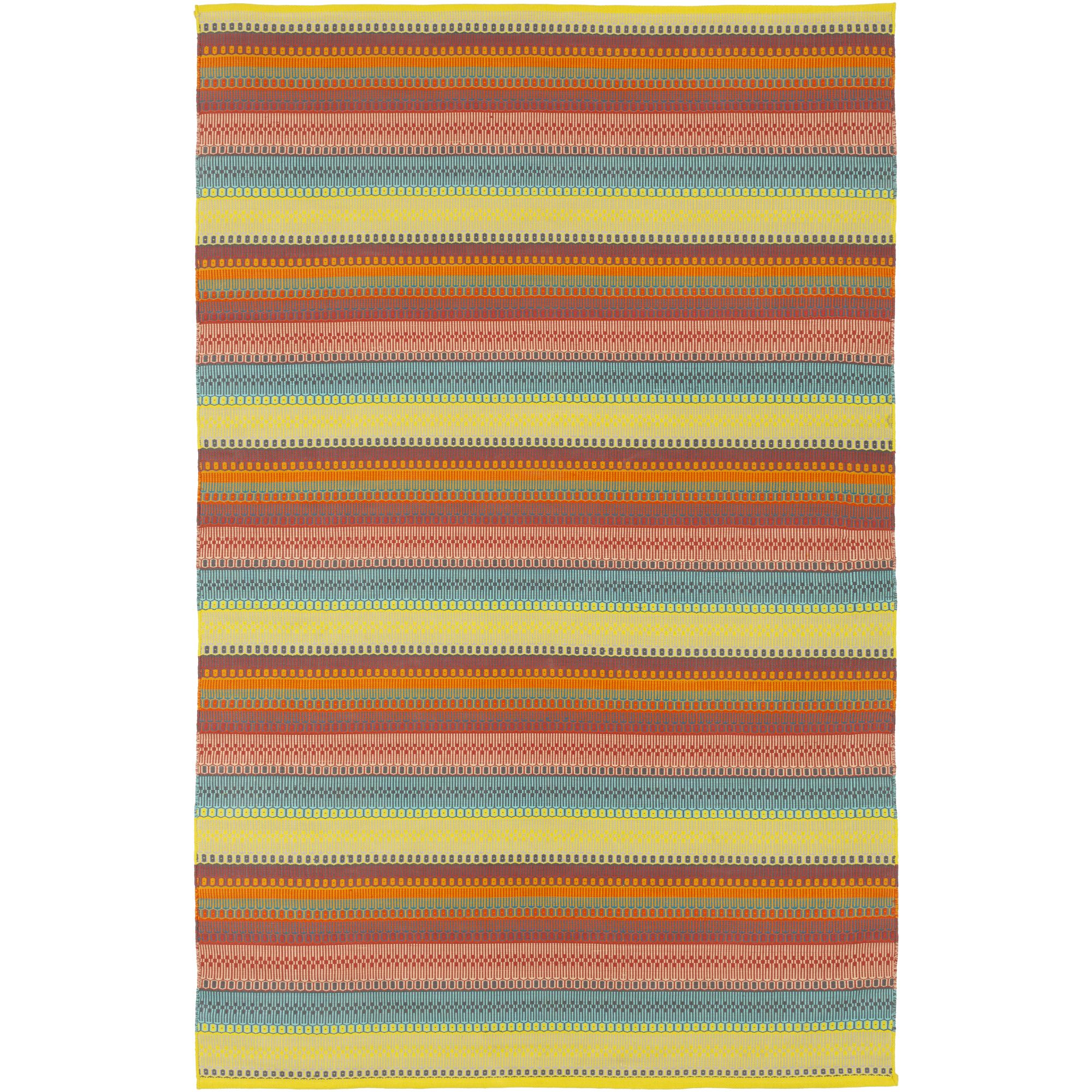 2' x 3' Striped Yellow and Teal Blue Rectangular Area Throw Rug