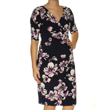 Ralph Lauren - RALPH LAUREN Womens Navy Floral Short Sleeve V Neck Knee