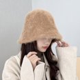 thumbnail image 2 of vnanda Women Plush Bucket Hat Women Winter Imitation Rabbit Fur Fisherman Hat Soft Warm Adjustable Plush Bucket Hat, 2 of 7