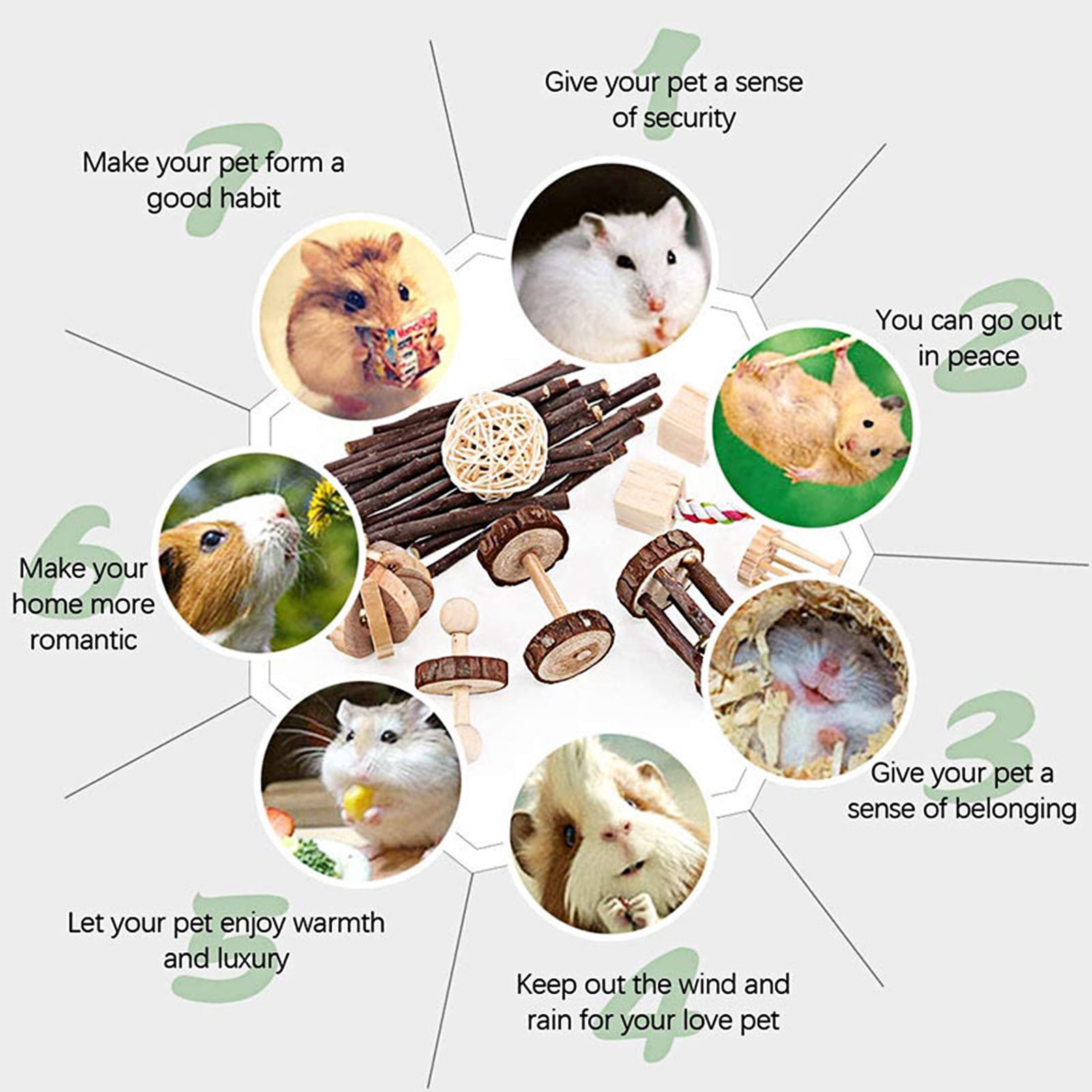 DOPI 8Pcs/Set Molar Toy Long Lifespan Relieve Anxiety Wood Hamster Wooden Toy Set for Chinchillas