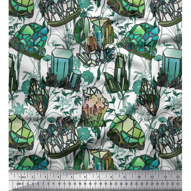 Soimoi Poly Georgette Fabric Leaves,Floral & Crystals Ocean Printed Fabric 1 Yard 52 Inch Wide