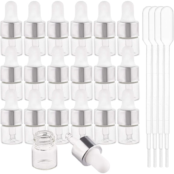 30 Pack 1ml Clear Glass Dropper Bottle Eye Essential Oil Bottles with Silver Caps and 4PCS Plastic Dropper