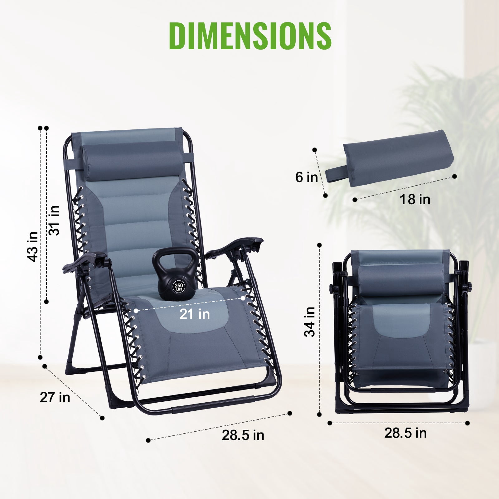 Backyard Expressions Deluxe XL Padded Recliner Zero Gravity Chair – Ergonomic Anti Gravity Lounger with Folding Design, Side Tray, and Adjustable Headrest