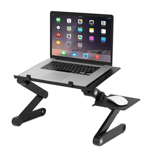 Laptop Table Stand Adjustable Riser with Mouse Pad and Fan Fully Ergonomic Mount Ultrabook Notebook Light Weight Aluminum Bed Tray