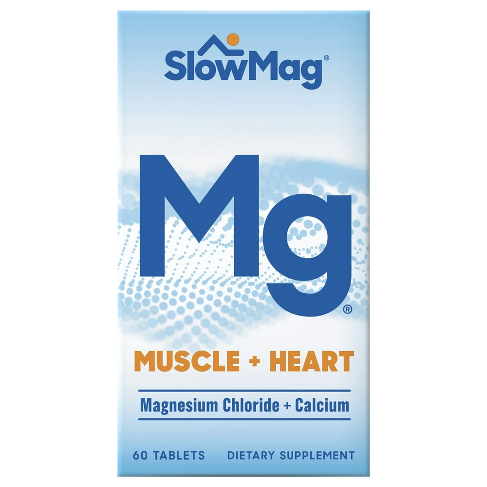 SlowMag Mg Muscle + Heart Magnesium Chloride with Calcium, 60 Ct