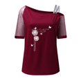 thumbnail image 3 of Gibobby Camiseta de manga corta para mujer Mujeres Impreso Hombro Tops Sexy Glitter Camisa de manga corta Blusa Tops(Vino,XL), 3 of 4