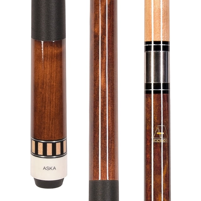 ASKA 58" Two-Piece Pool Cue - Brown Hard Rock Maple Shaft with 13mm Leather Tip - 19 oz
