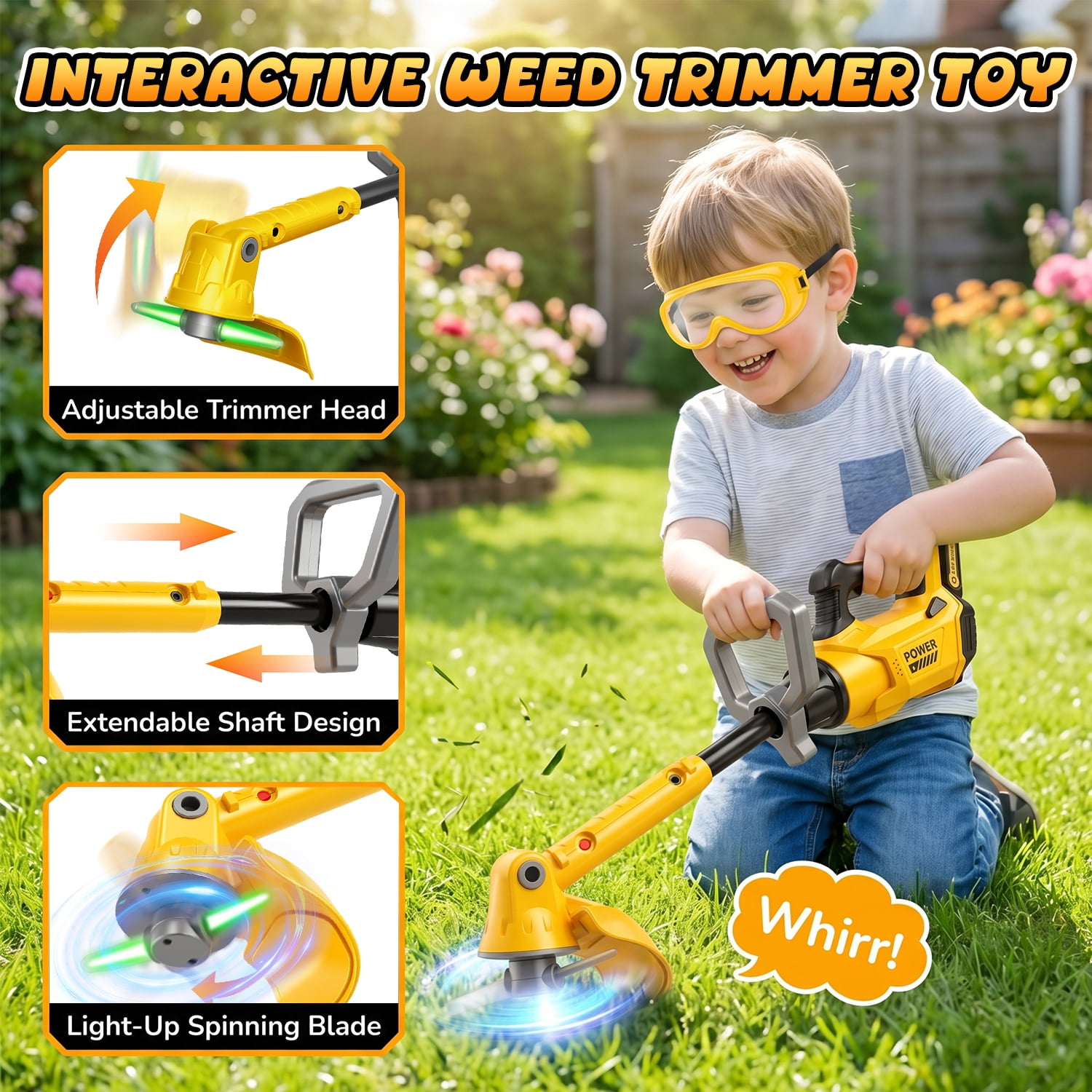 Carsky 2-in-1 Pretend Weed Trimmer and Leaf Blower Combo with Removable Tool Heads, Role-Play Goggles, Sound Effects and Outdoor Yard Work Activity Gift Set