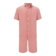thumbnail image 4 of Pxiakgy Men'S Summer Breathable Two Piece Wrinkled Shirt Shorts Set Men'S Textured Beach Suit Pink + S, 4 of 5