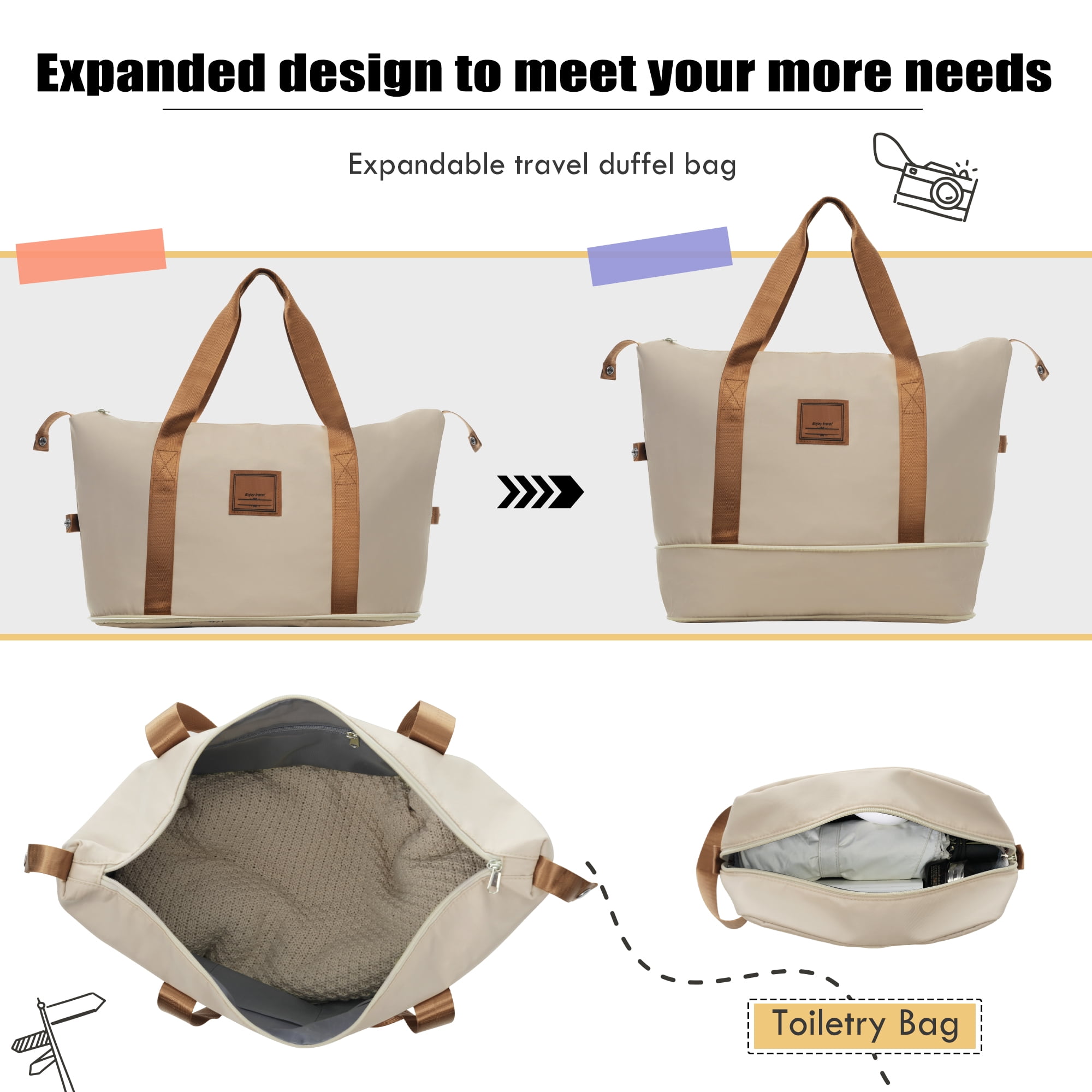 Euroco 5 Piece Softside Luggage Set,Expandable Suitcase Set with Duffel Bag,TSA Lock and Spinner Wheels,Lightweight Travel Suitcase for Men Women,Khaki