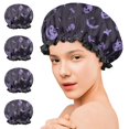 thumbnail image 7 of Shower Caps,Purple Halloween Ghosts Skulls and Bats Waterproof Shower Cap for Women 4 Pieces,Double Reusable Hair Cover for Shower PEVA Elastic Stretch Hem, 7 of 7