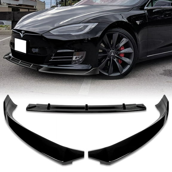 For 2016-2020 Tesla Model S STP-Style Painted Black Front Bumper Spoiler Lip Kit