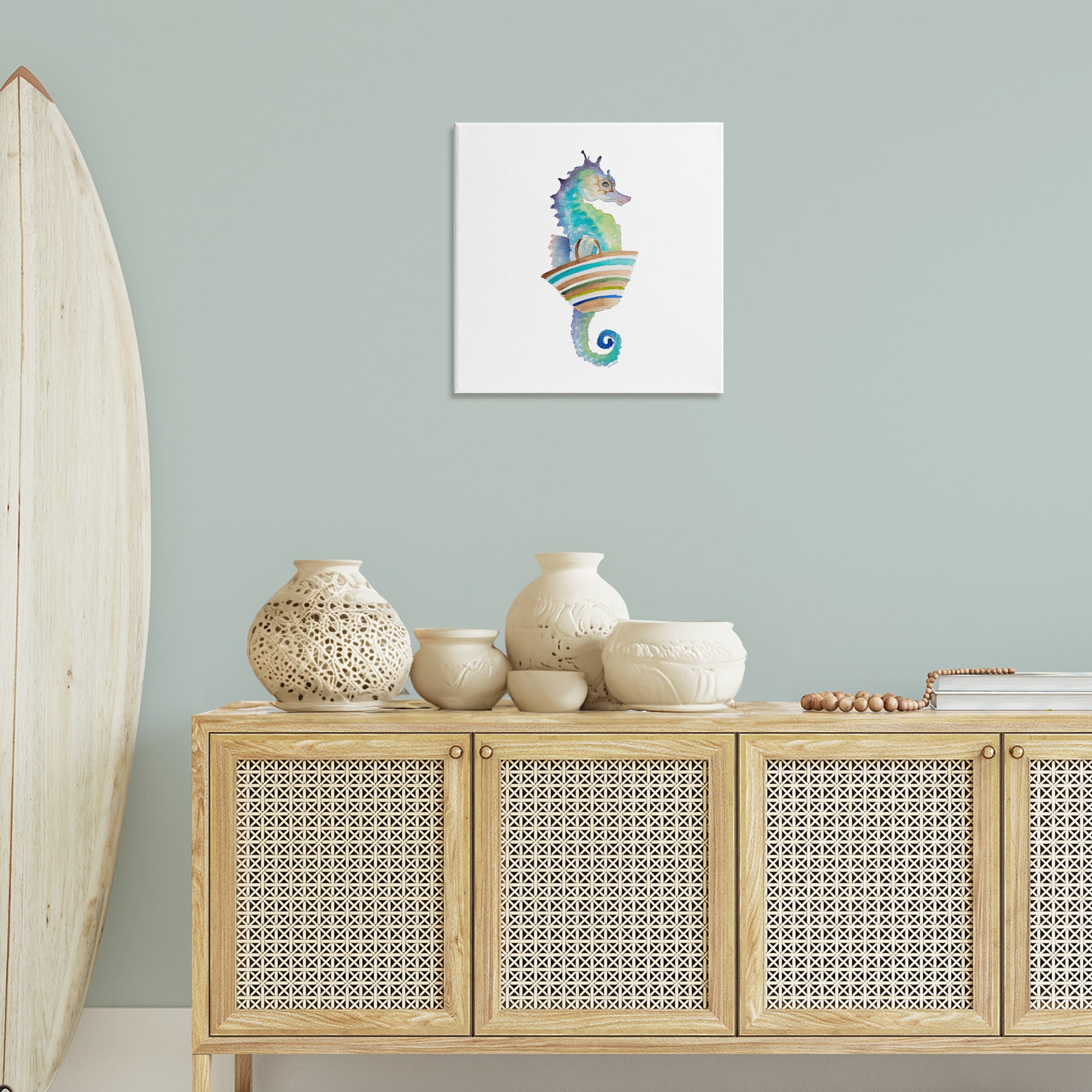 Stupell Industries Summer Ready Seahorse Novelty Painting Gallery Wrapped Canvas Art Print Wall Art, 24 x 24