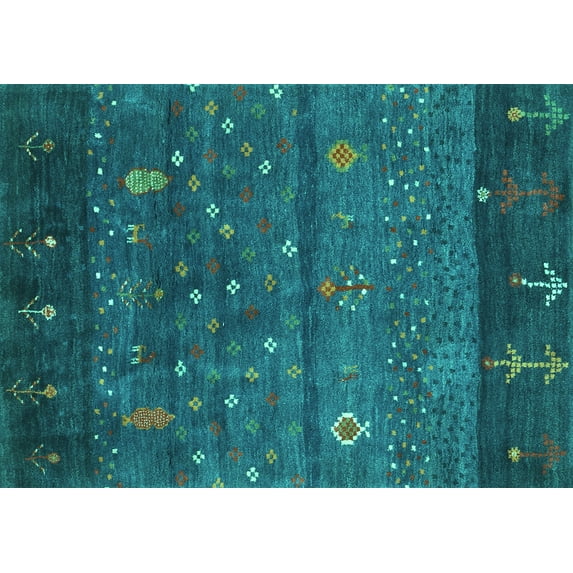 Ahgly Company Indoor Rectangle Abstract Turquoise Blue Contemporary Area Rugs, 2' x 4'