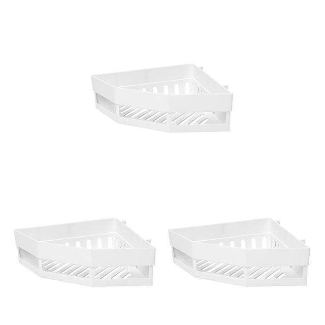 QualitChoice Bathroom Corner Shower Shelf Holder Self Adhesive Wall Mounted Storage Rack White 3Set