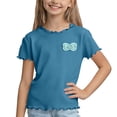 thumbnail image 3 of THDHVS Girls T Shirts,Ice Silk Ruffle Trim Round Neck Short Sleeve T-shirt Soft Breathable Casual Daily Wear for Girls,Shirts for Girls Blue 2-3 Years, 3 of 10