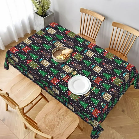 

Table Cloth Rectangle Table Christmas Trees And Houses Tablecloth 60 x 90 Inch Wrinkle Resistant Decorative Fabric Table Cover for Dining Party Indoor Outdoor