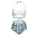 thumbnail image 3 of Women Vintage Swimsuit Two Piece Retro Halter Ruched High Waist Print Bikini Set, 3 of 8