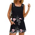 thumbnail image 4 of Sewkxo Two Piece Sets for Women Summer Lounge Short Sets Tank Square Neck Sleeveless Sweat Suit With Pocket,Black 2XL, 4 of 8