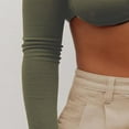 thumbnail image 4 of Women Rib Knit Crop Tops Long Sleeve Square Neck Stretchy Blouse, 4 of 6
