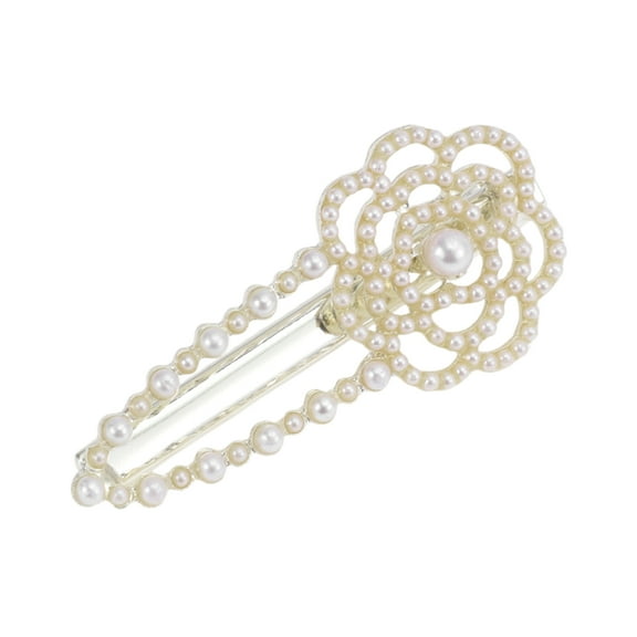 Unique Bargains 1 Pc Faux Pearl Camellia Hair Clips for Home Gold Tone Beige