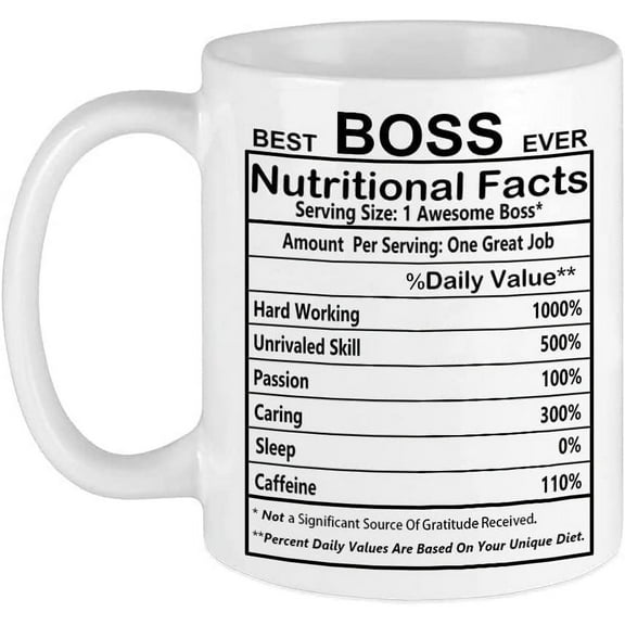 Funny Coffee Mug Boss Nutritional Fatcs white 11 Oz Funny Coffee Mug