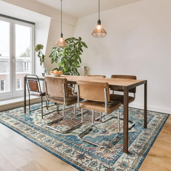 Printed Indoor Boho Area Rug - Non Slip, Ultra Thin, Super Strong, Tufted Rug - Home Décor For Entryway, Bedroom, Living Room - Standard, Micah Blue