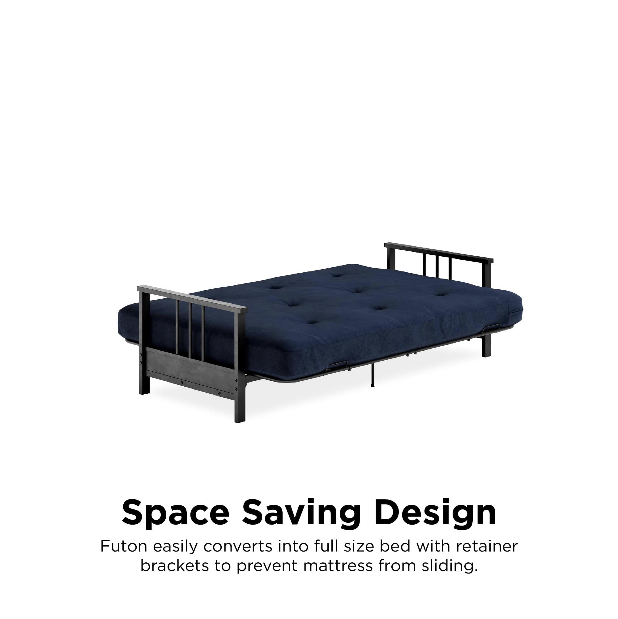 DHP Harlow Full Metal Arm Futon with 6-Inch Thermobonded High Density Polyester Fill Blue Microfiber Mattress