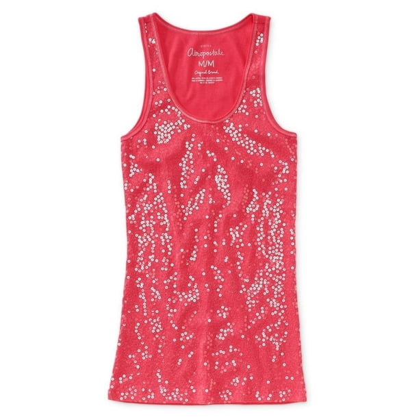Camiseta sin mangas de lentejuelas Aeropostale para mujer, rosa, XS Aeropostale Camiseta sin mangas