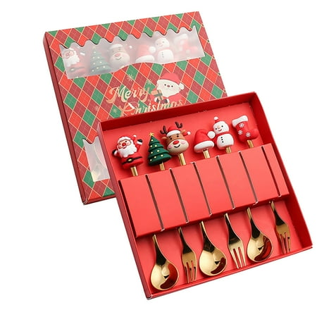 

Dinnerware Christmas Tableware Set Stainless Steel Spoon Gift Set Dessert Spoon Fork Coffee Spoon Christmas Pendant Spoon Tableware Set Gift
