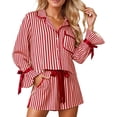 thumbnail image 3 of 2026 Christmas Pajamas for Women Bow Tie Button Up Top and Ruffle Shorts 2 Piece Silk Satin Pjs Y2k Cute Sleepwear, 3 of 6