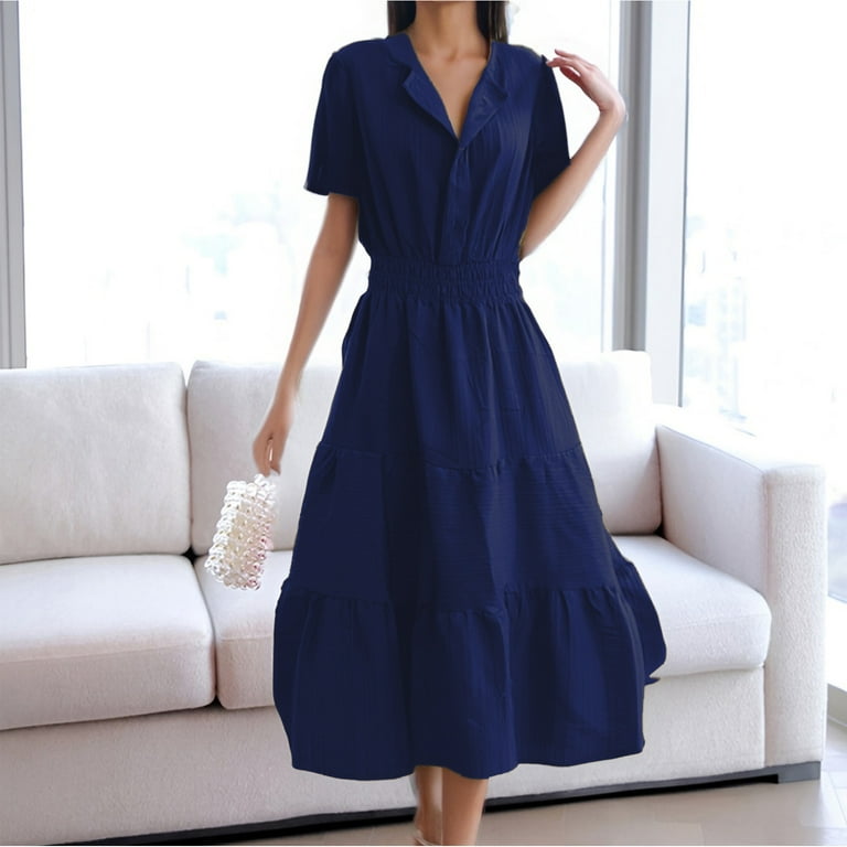2025 new women's lightweight summer short sleeve dress with pockets Miswek Womens 2025 Summer Floral Dress Women's Summer Dresses 2025   Lightweight V-Neck Short Sleeve A-Line Sundress, High Waisted Flowy Beach  Vacation Dress