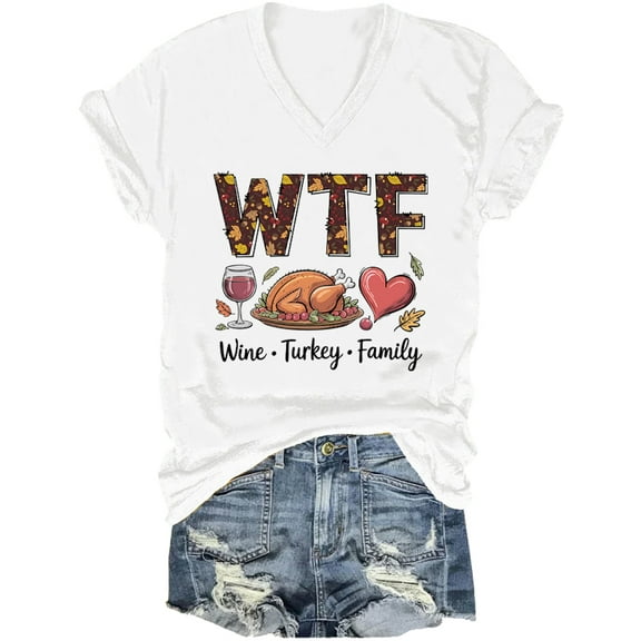 Wine Turkey Family V Neck Shirt Thanksgiving T-Shirt Funny Wtf Family Thanksgiving Shirts