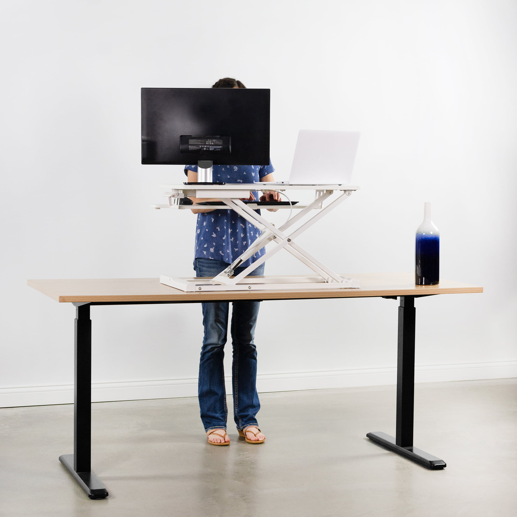 FLEXISPOT Standing Converter Desk Wood 32 Size:27 |Color:White