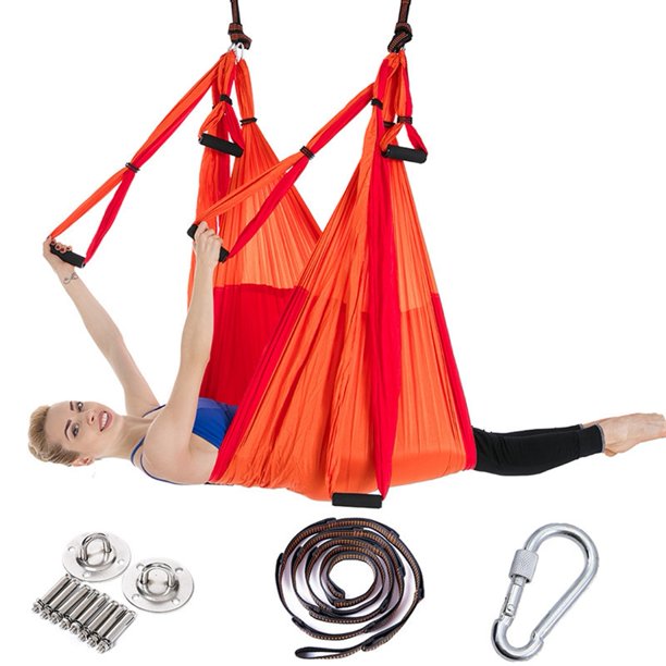 Full Set Aerial Yoga Hammock+Hanging Belt+Ceiling Plates Anti-Gravity Nylon Pilates Flying Swing for Home GYM Fitness 2.5*1.5mPurple He Qiyong unisex